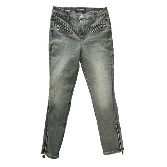 Express Black Distressed Denim Perfect Ankle Jeans High Rise Stretch+ Sz 4S - Picture 1 of 6